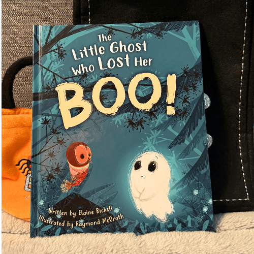 The Little Ghost Who Lost Her Boo book cover showing a small white ghost character on a dark background